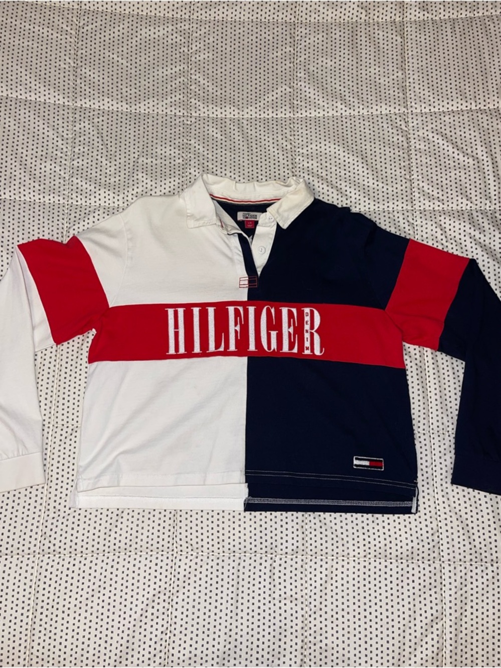 Tommy Hilfiger Navy & Red Colorblock Long-Sleeve Slightly Cropped Boxy Rugby Top